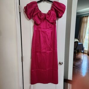 Taffeta off the shoulder midi dress sz L Fuchsia